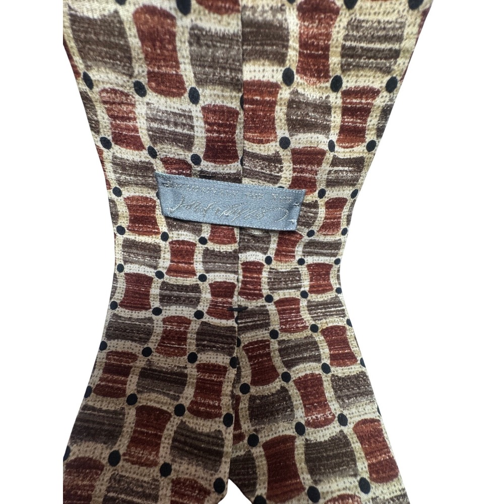 Lord & Taylor Necktie Brown Beige Geometric Print Silk Career Tie - Picture 3 of 5